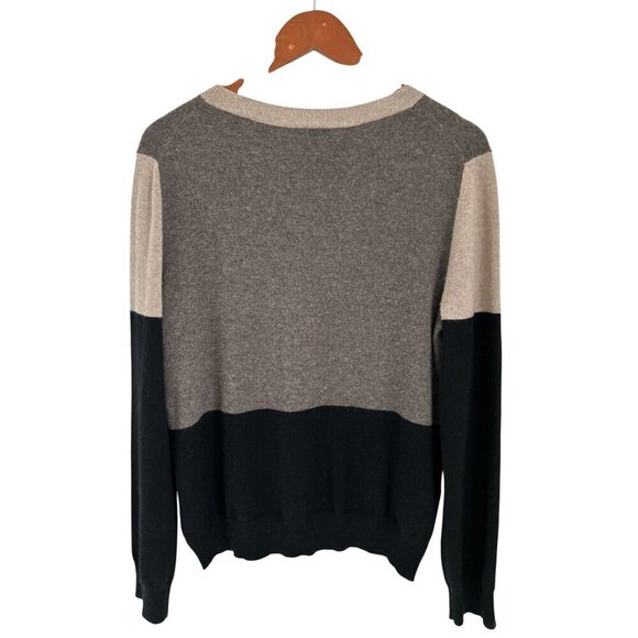 Aqua 100% Cashmere Colorblock Sweater Beige Brown Crewneck Cream Beige  - Large - Picture 5 of 6